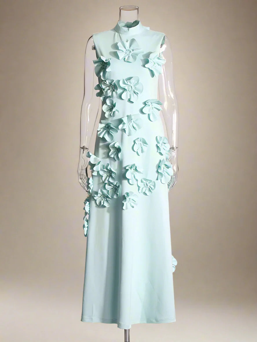 Luxe 3D Floral Midi Sleeveless Dress