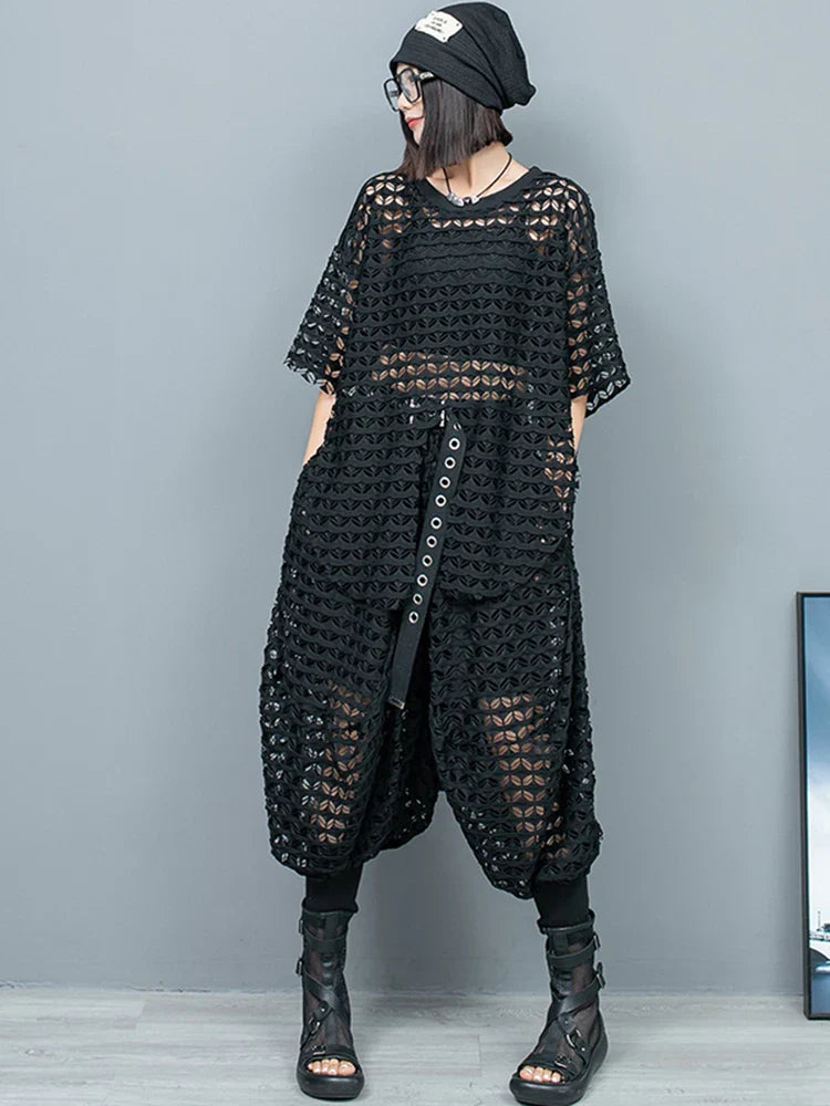 Elegant Mesh Harem Pants & Top Set