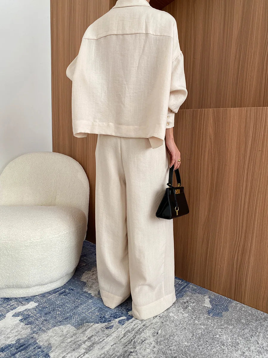 Linen Button-Up Shirt & Wide-Leg Trousers Set