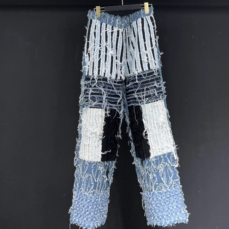 Men's Denim Distressed Light Wash Blue Jeans