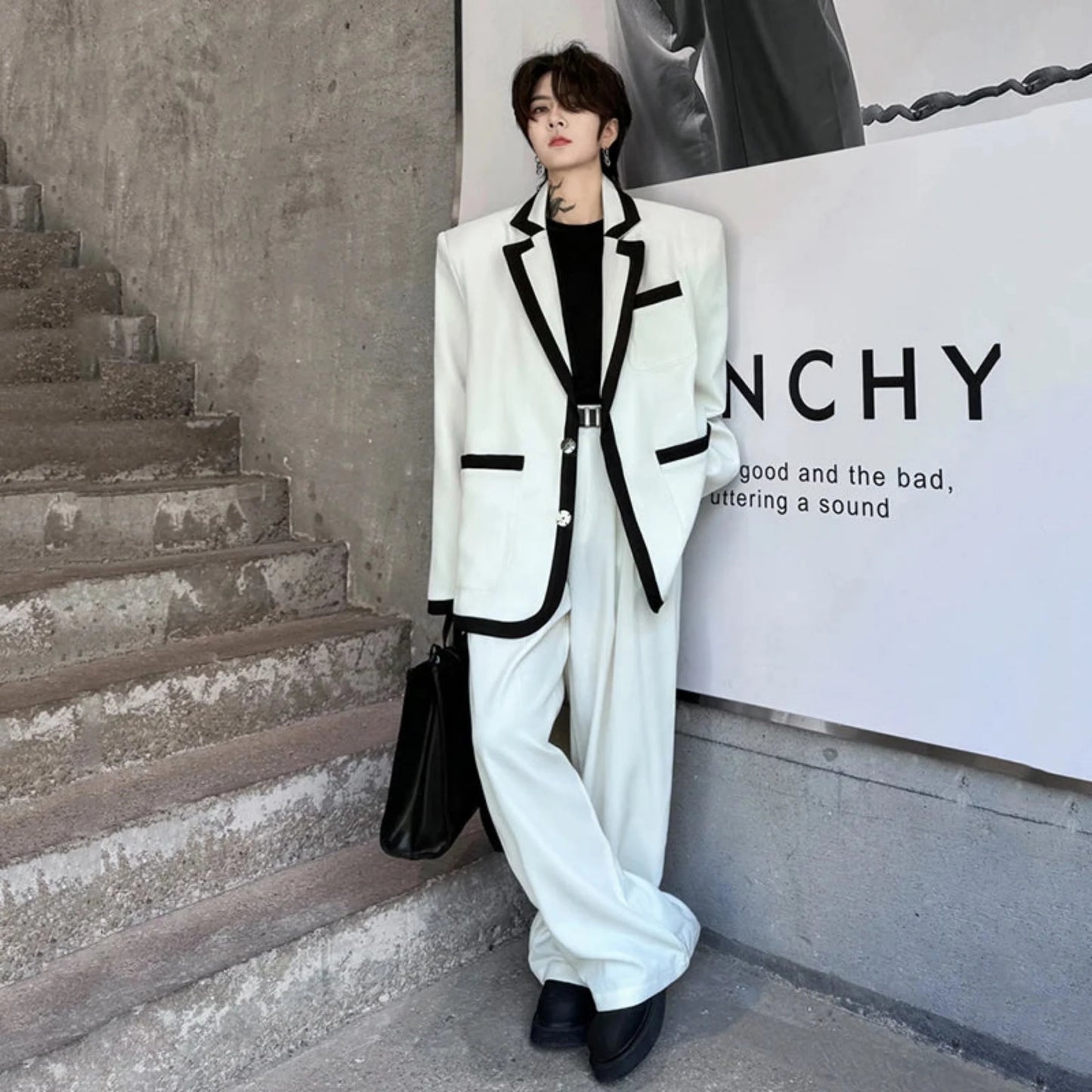 Men's Relaxed-Fit Blazer & Wide-Leg Trousers Suit Set