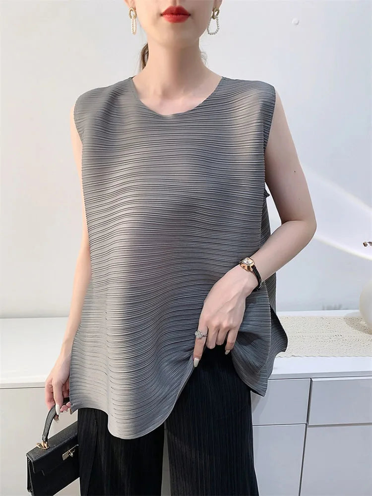 Couture Pleated Sleeveless Top