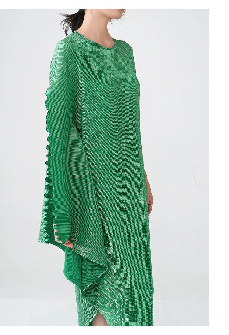 Pleated Asymmetric Dress - Unique Textured Drape