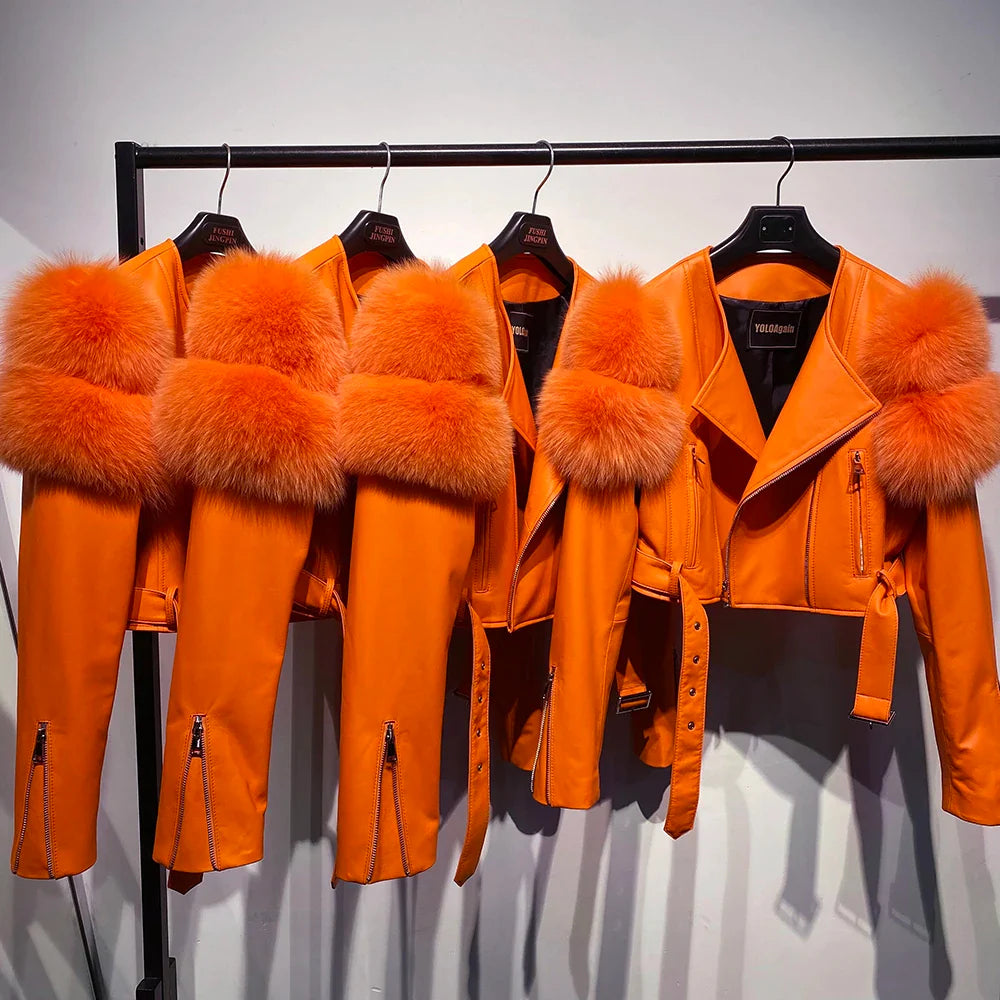 Couture Fox Fur & Leather Crop Jacket