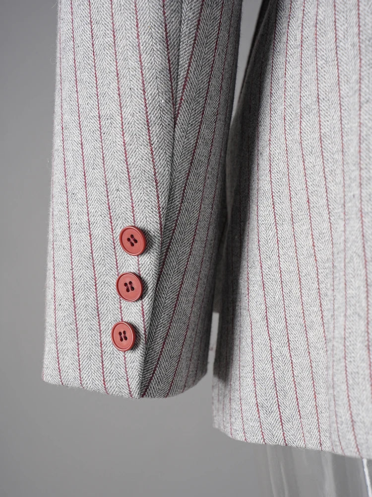 Asymmetric Pinstripe Blazer - Gray Tailored Fit