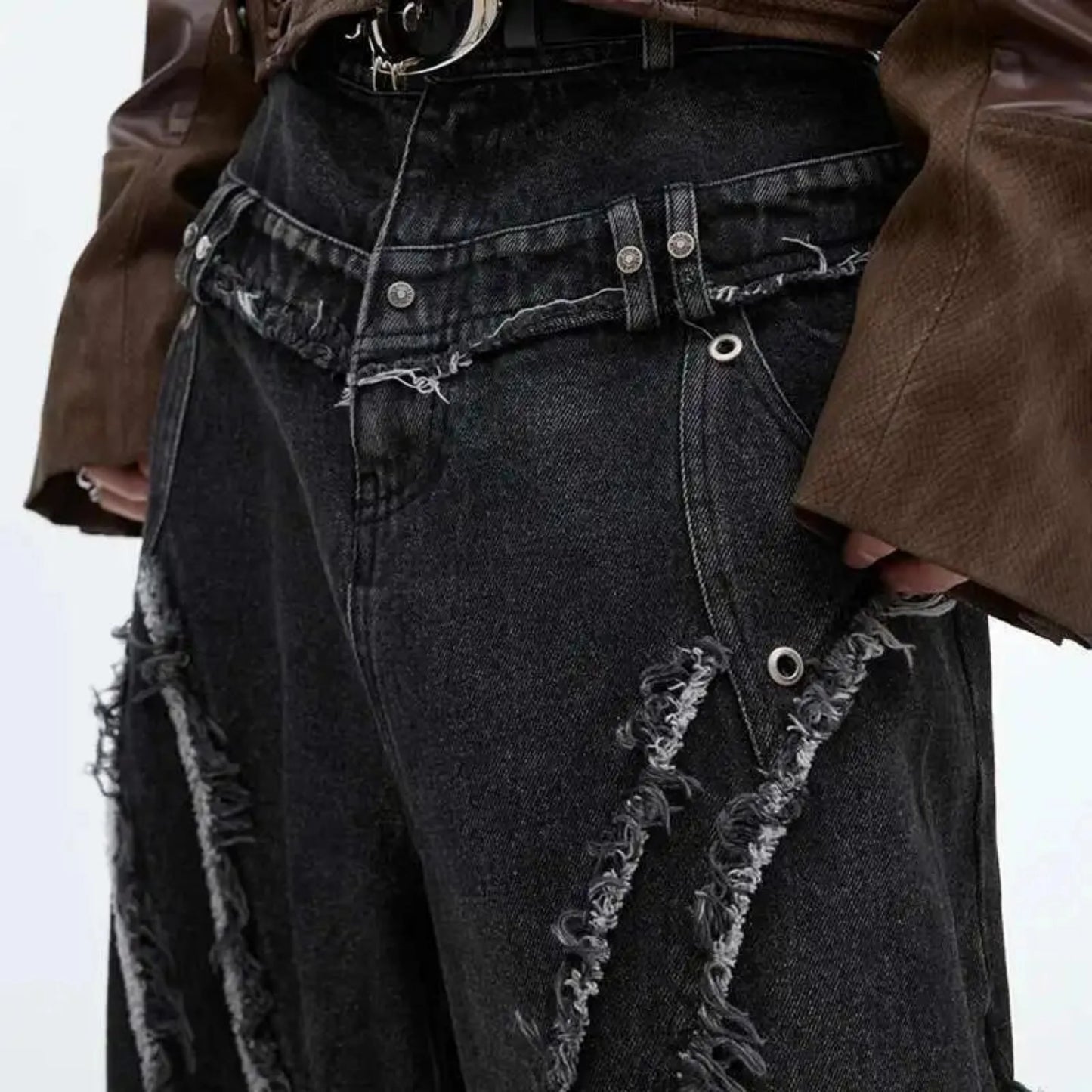 Men's Raw Wide Leg Streetwear Jeans