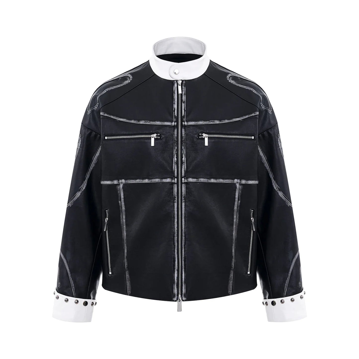 Men's 2 Piece Faux Leather Zip Jacket & Pants Set