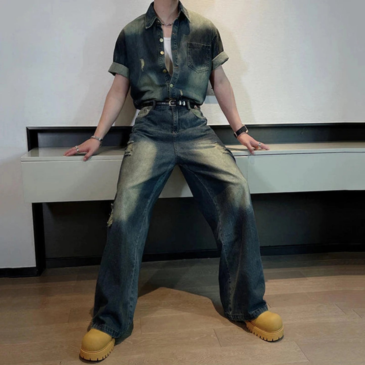 Men's Bleached Oversized Denim Set