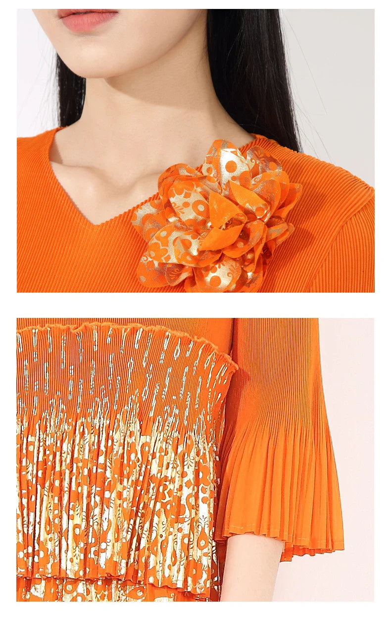 Luxury Two-Piece Pleated Wide-Leg Palazzo Pants & Top