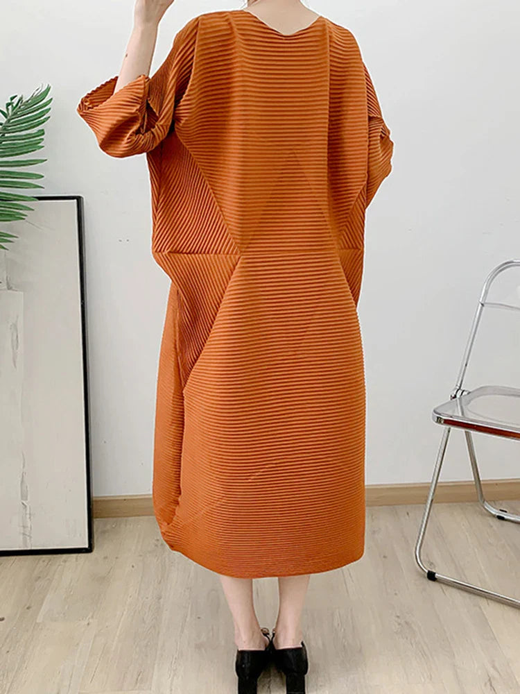 Couture Pleated Midi Dress - Elegant Occasion Wear
