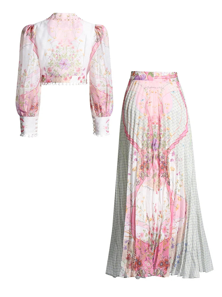 Luxury Floral Blouse and Skirt Set