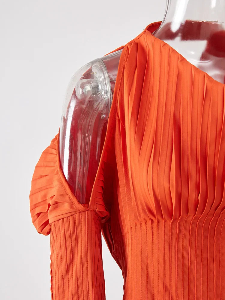 Pleated Plisse Off Shoulder Dress