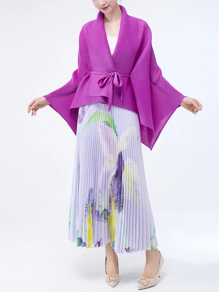 Pleated Plisse Skirt Set - Floral Outfit