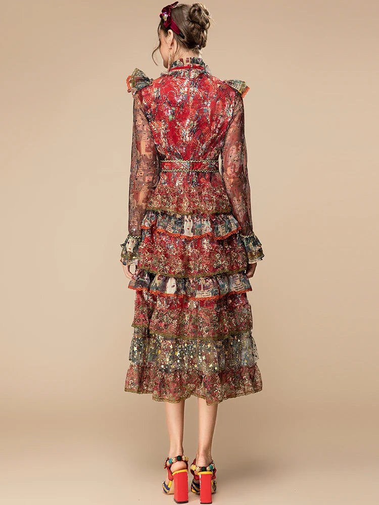 Tiered Ruffle Midi Dress Long Sleeve | Designer Style
