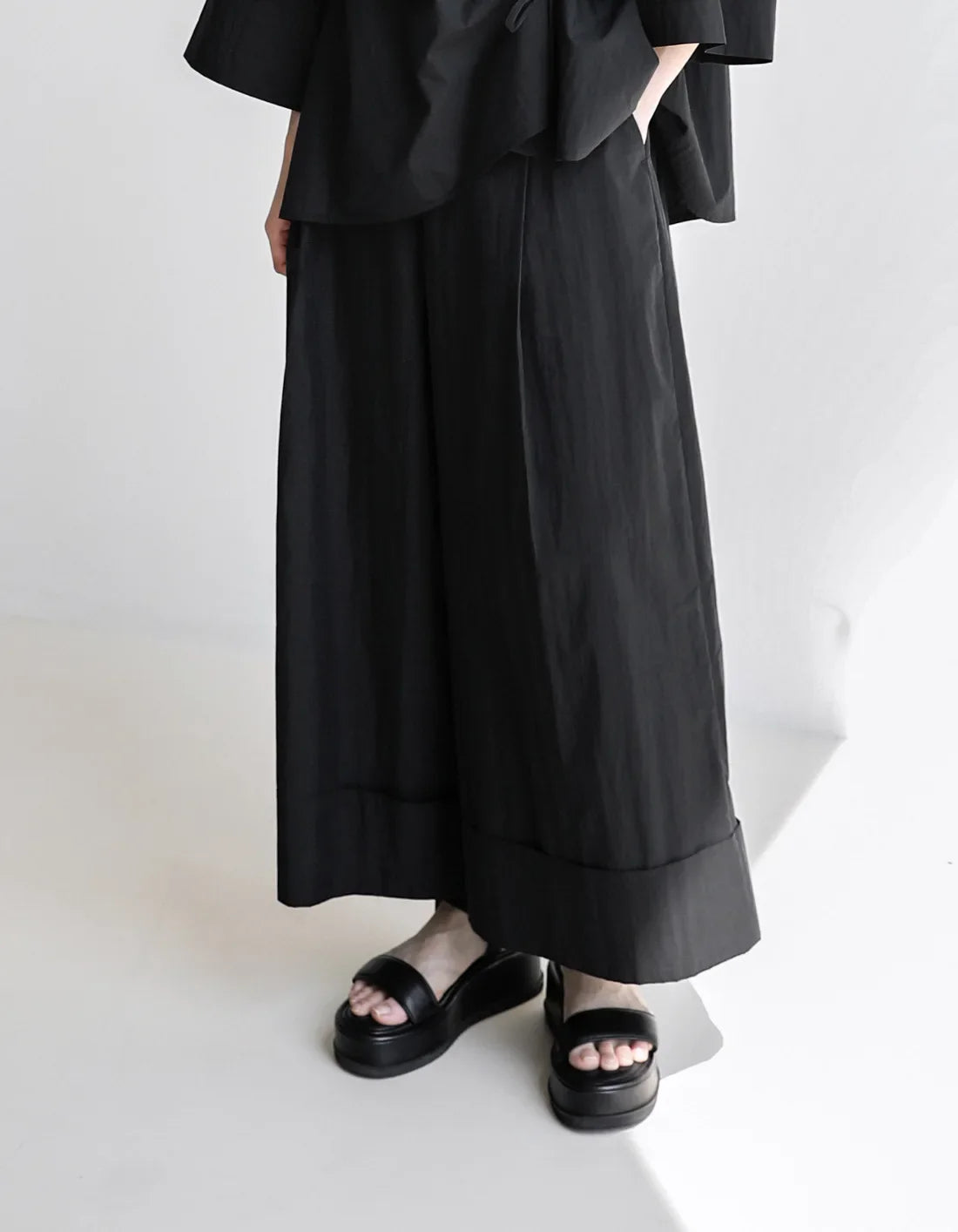 Cotton-Blend Wide-Leg Pants with Elastic Waistband