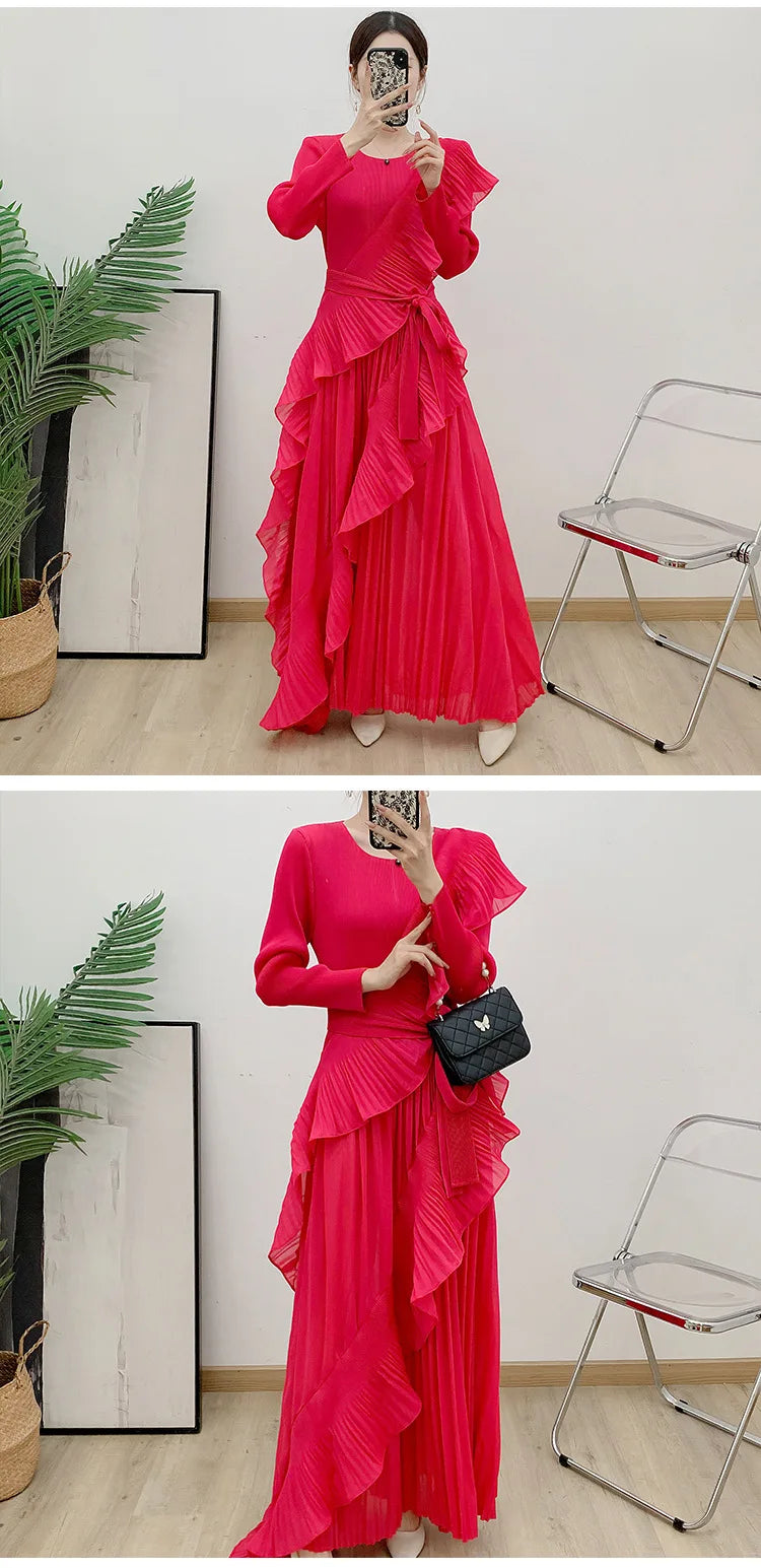 Luxe Romantic Truly Pleated Ruffled Maxi Dress