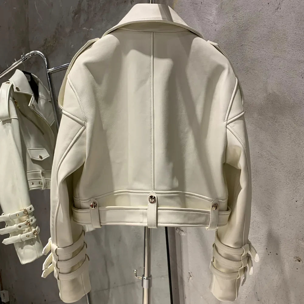 Luxury Women's Lambskin Cropped Biker Jacket