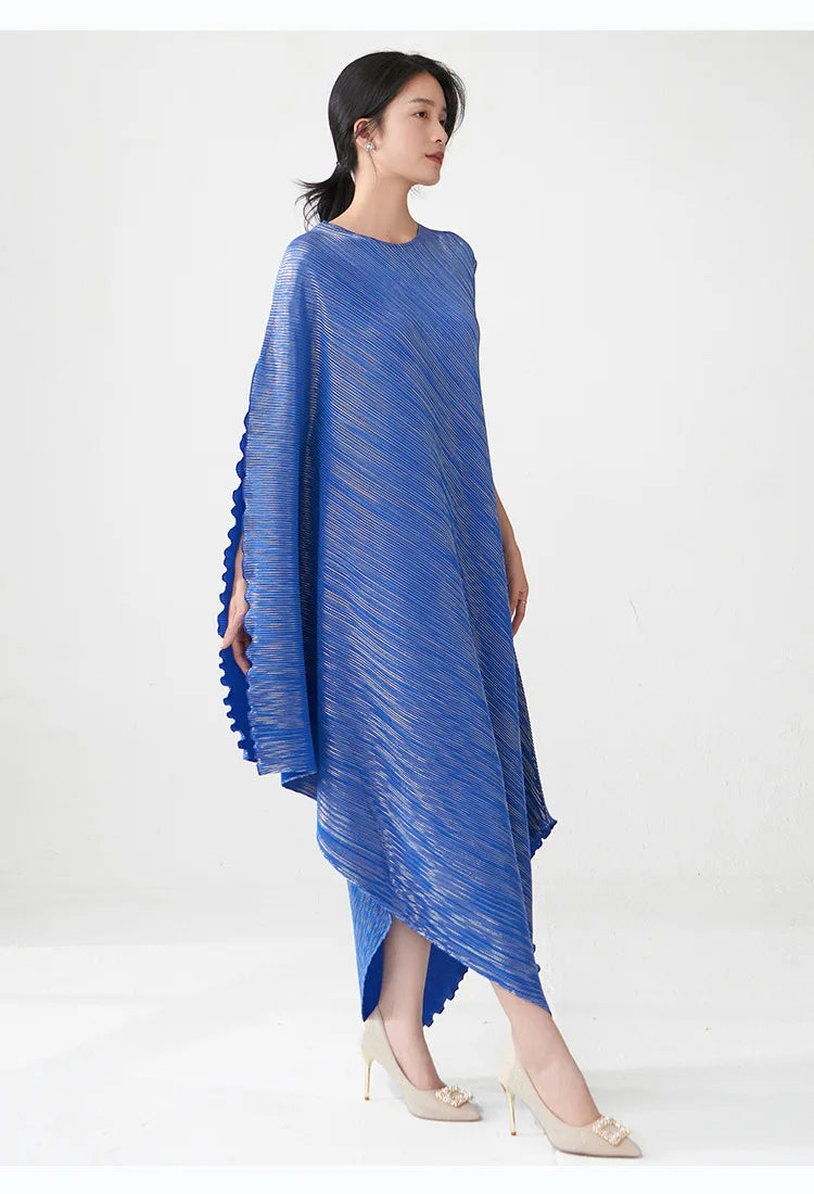 Pleated Asymmetric Dress - Unique Textured Drape