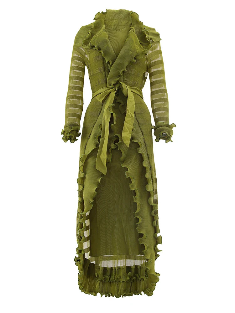 Plissé Pleated Crepe Combo Midi Dress