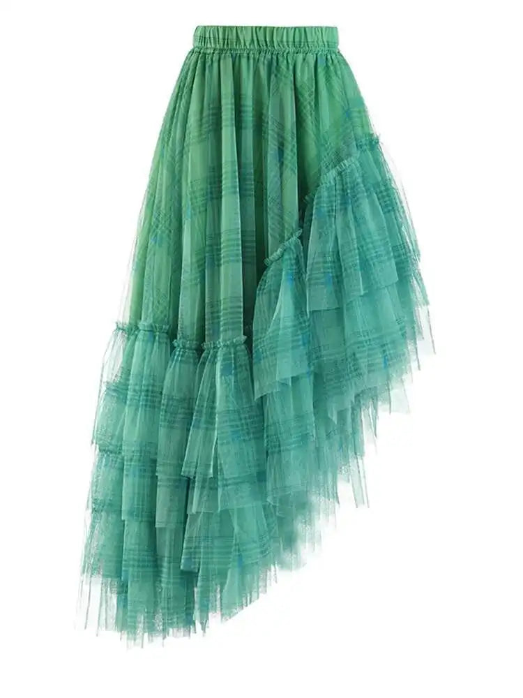 Asymmetric Tiered Tulle Ruffle Skirt