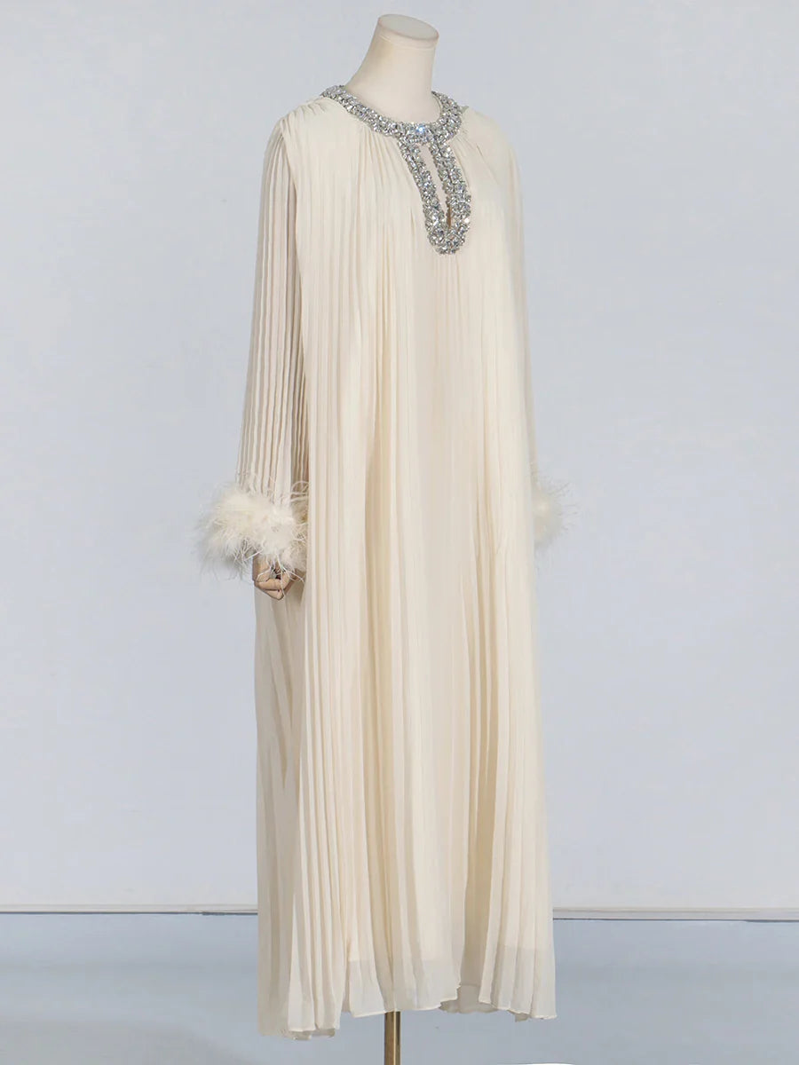 Cocktail Pleated Midi Dress - Crystals & Feathers