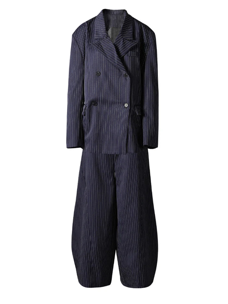 Women's Pinstripe Suit Set - Comfortable Elastic Waistband