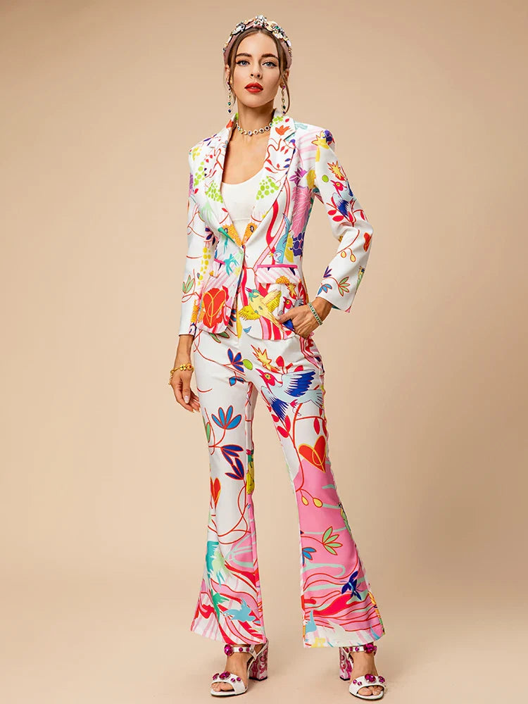 Women's Luxe Tailored Blazer & Flared Trousers Suit