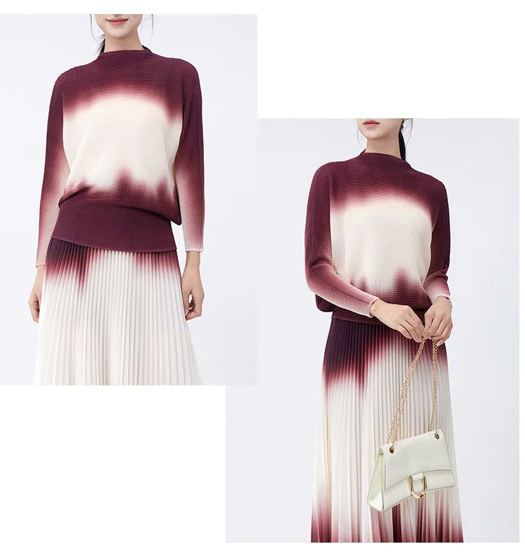 Luxury Burgundy Ombre Pleated Skirt & Top Co-Ord