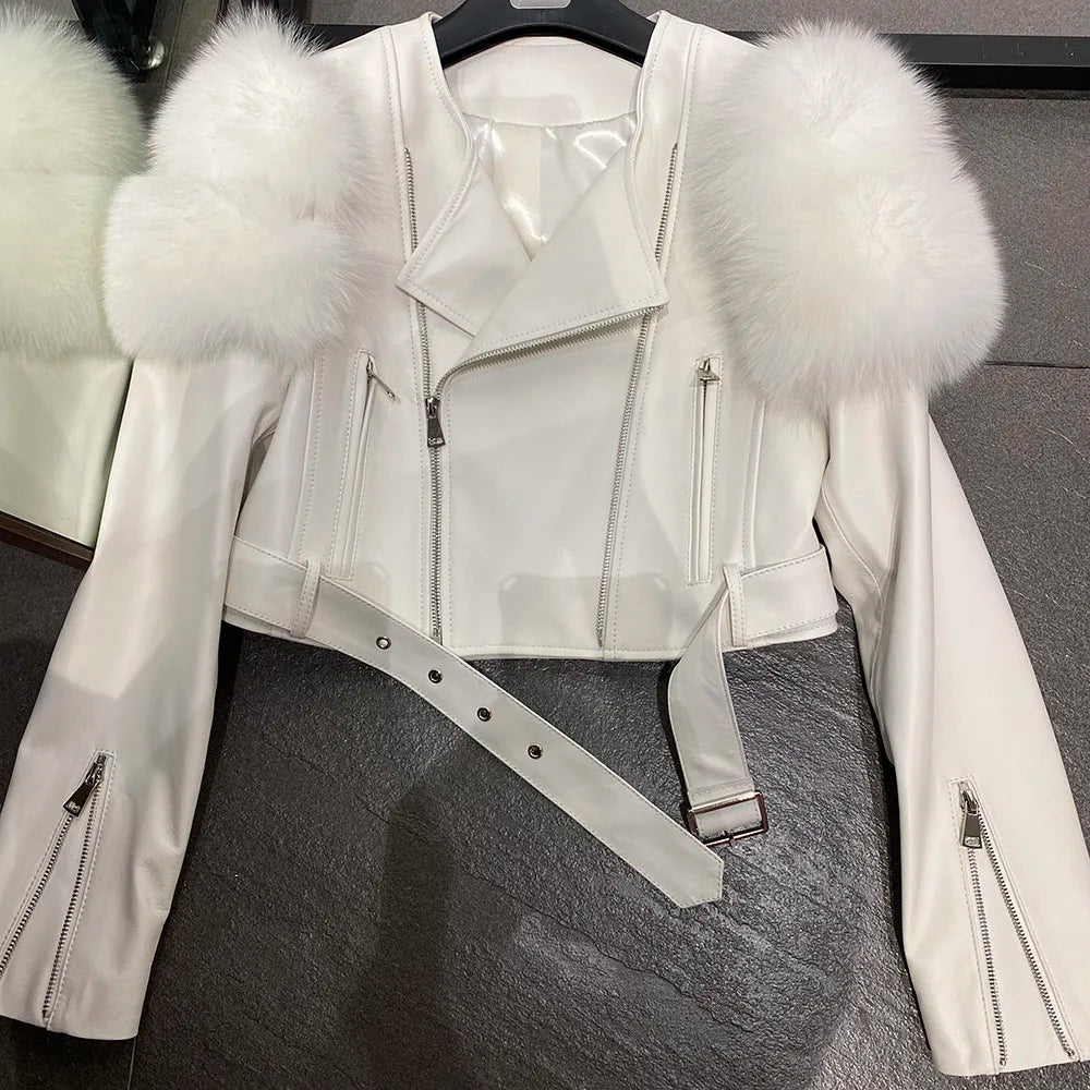 Couture Fox Fur & Leather Crop Jacket