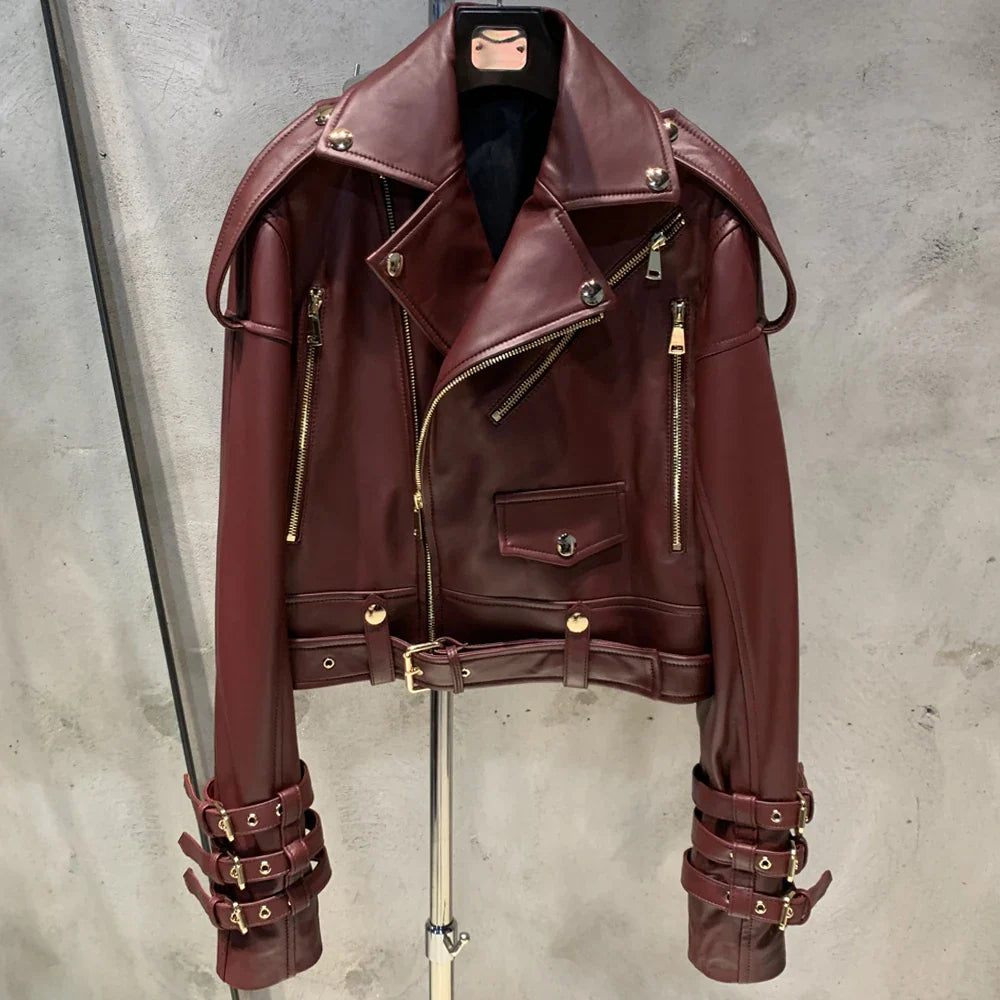 Luxury Women's Lambskin Cropped Biker Jacket