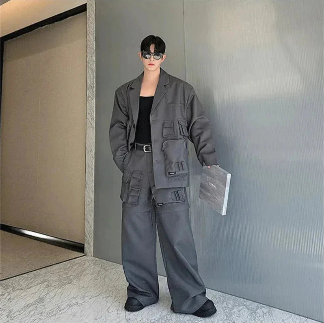 Men's Luxury Streetwear Cargo Jacket & Convertible Pants