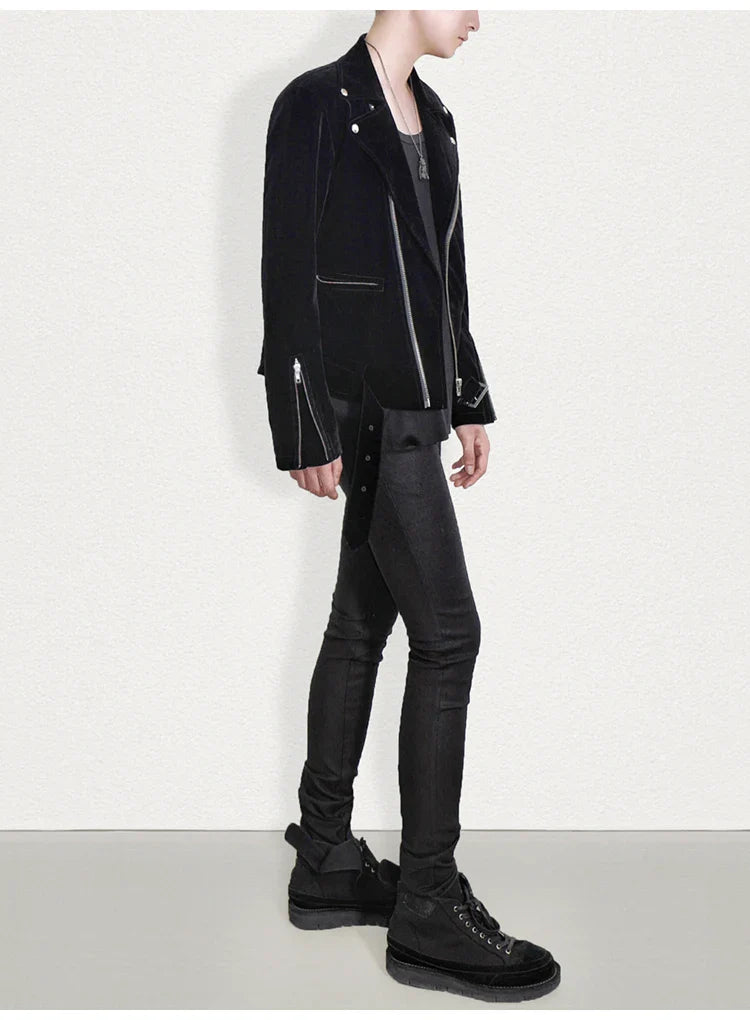 Men's Stylish Velvet Moto Jacket ââ‚?Refined Elegance