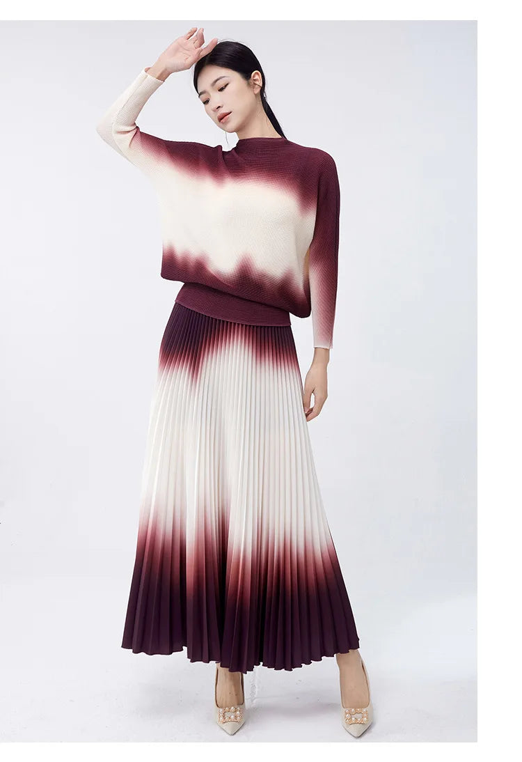 Luxury Burgundy Ombre Pleated Skirt & Top Co-Ord