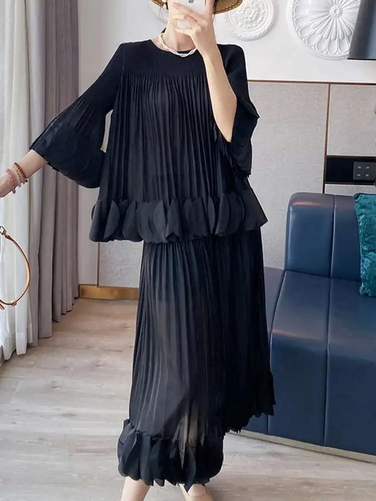Flowy Pleated Pull-On Skirt Set