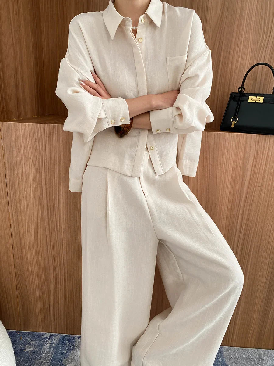 Linen Button-Up Shirt & Wide-Leg Trousers Set