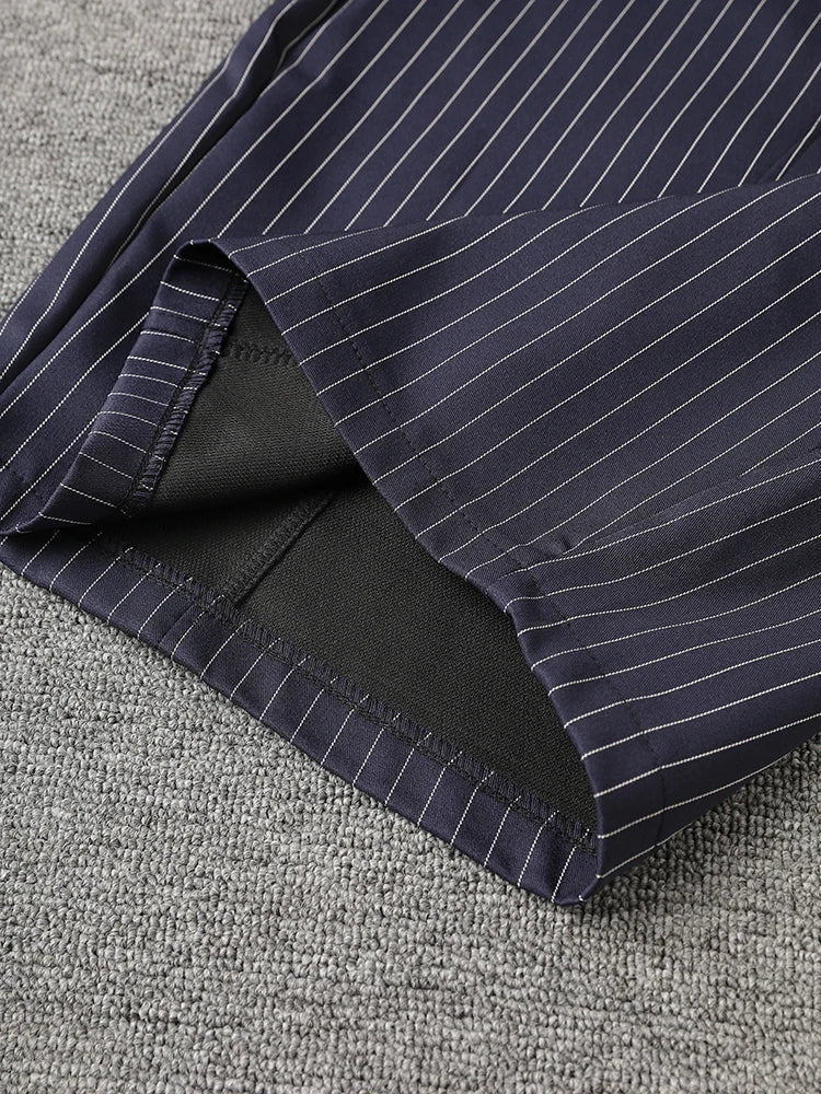 Women's Pinstripe Suit Set - Comfortable Elastic Waistband