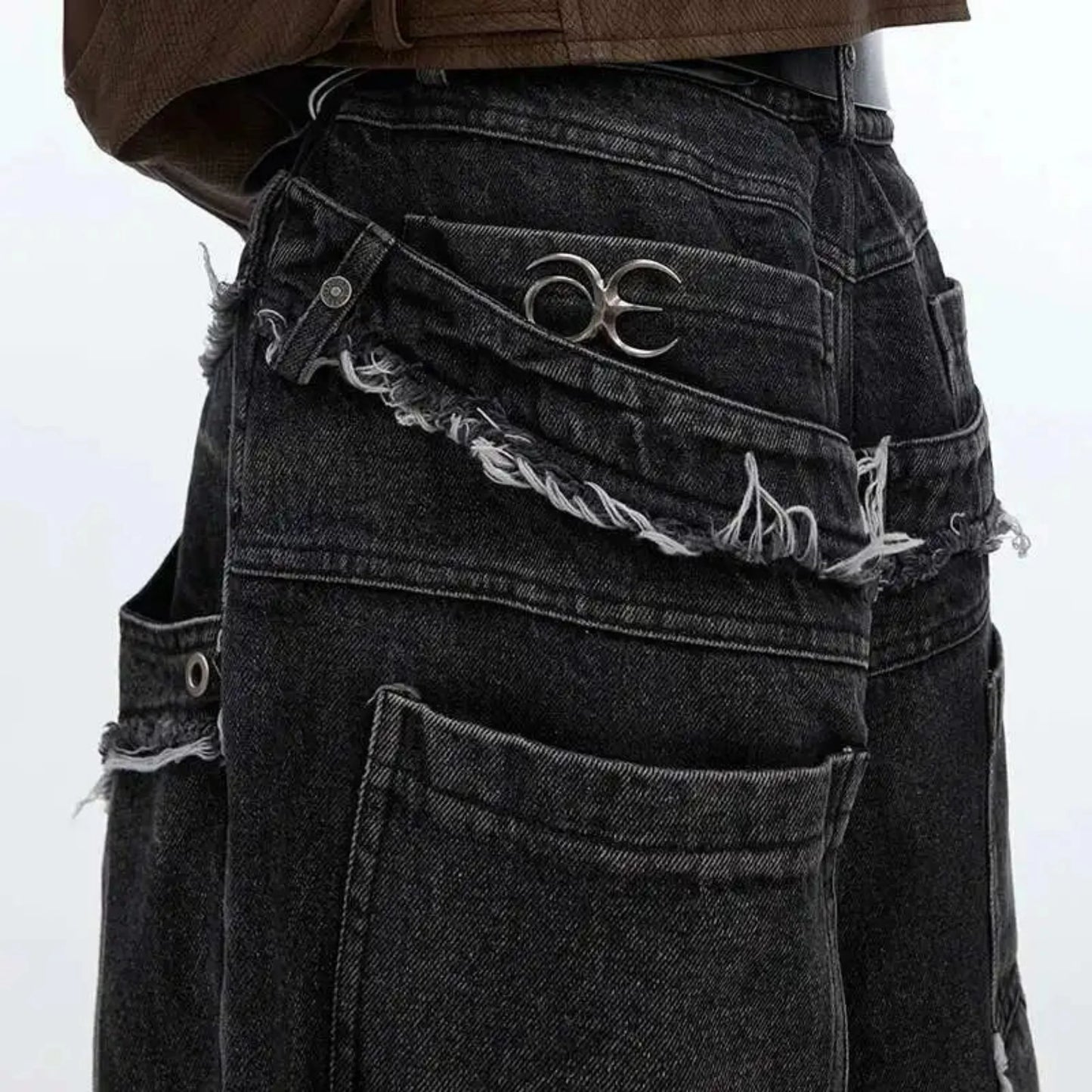 Men's Raw Wide Leg Streetwear Jeans