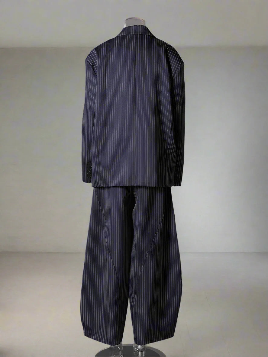Women's Pinstripe Suit Set - Comfortable Elastic Waistband