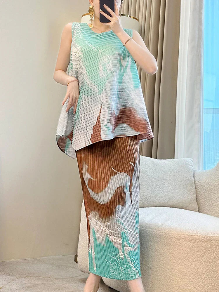 Exclusive Plissé Pleated Skirt & Sleeveless Top Set