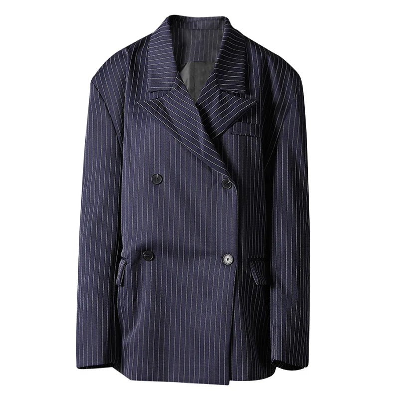 Women's Pinstripe Suit Set - Comfortable Elastic Waistband