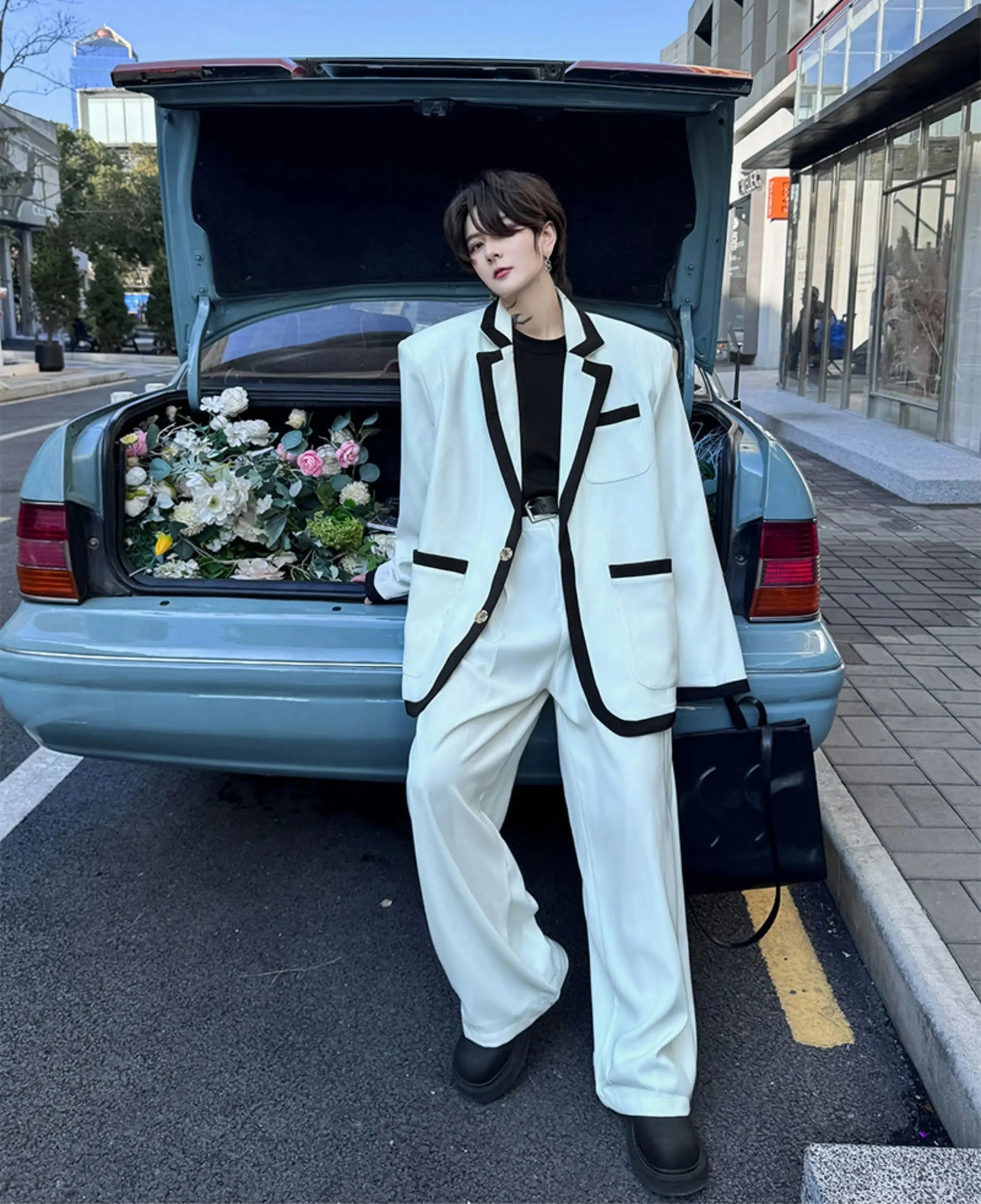 Men's Relaxed-Fit Blazer & Wide-Leg Trousers Suit Set