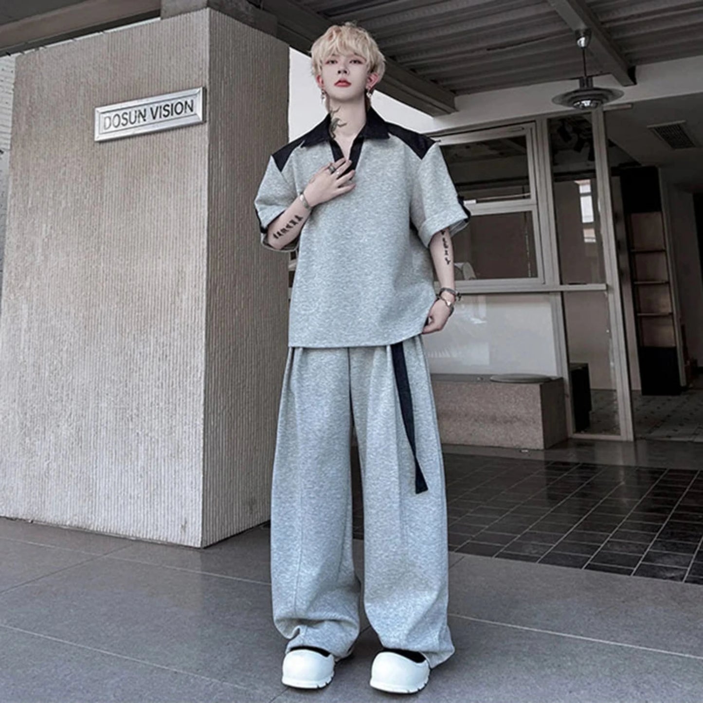 Men's Cotton Wide Leg Pant Set