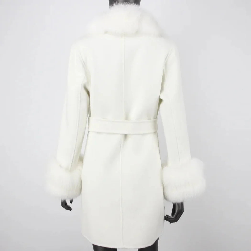 Petite Cashmere Wool Real Fur Jacket