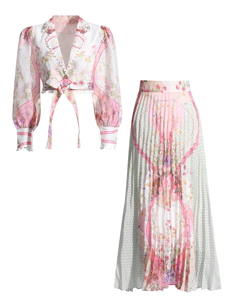 Luxury Floral Blouse and Skirt Set