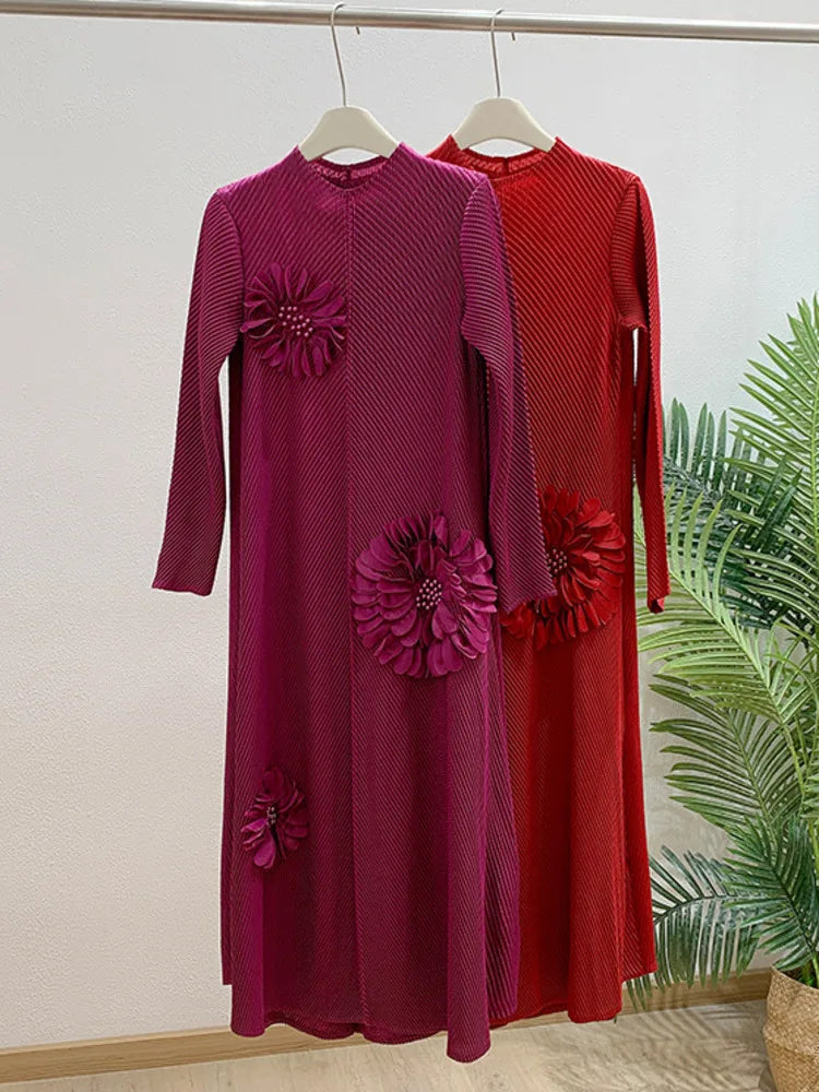 Petite Pleated Textured Midi Dress