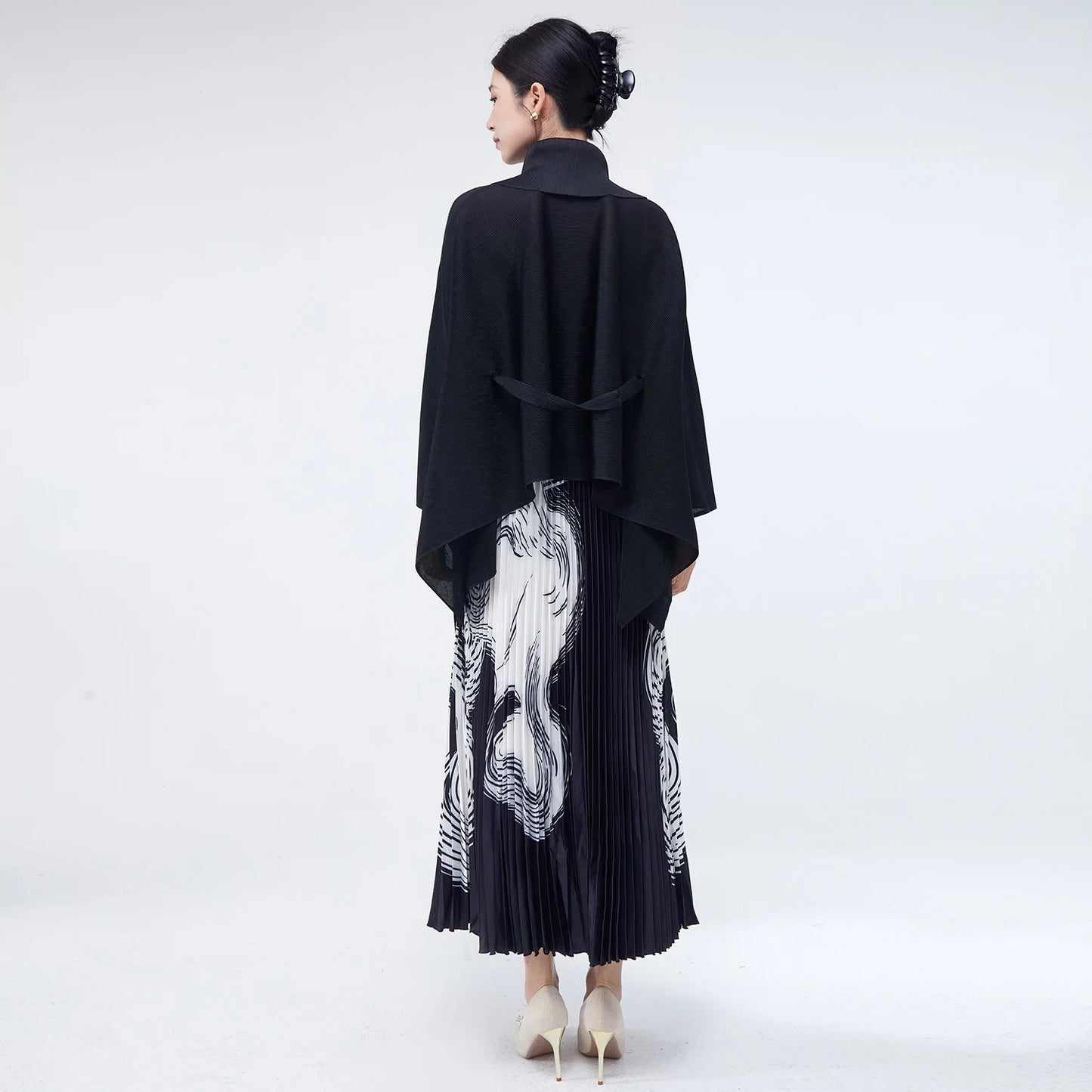 Luxe Black Wrap Top & Pleated Skirt Set