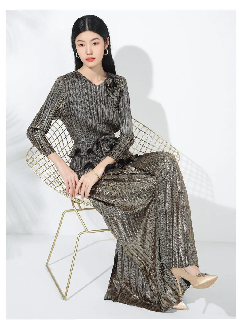 Couture Ruffle Japanese Pleated 2-Piece Set