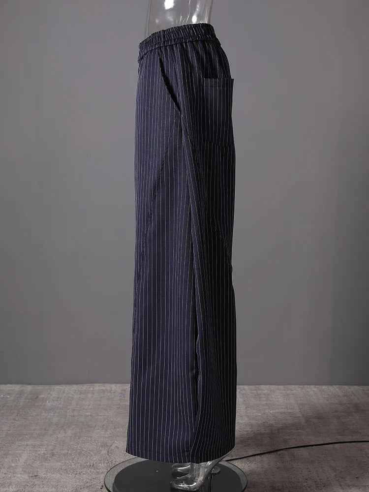 Women's Pinstripe Suit Set - Comfortable Elastic Waistband
