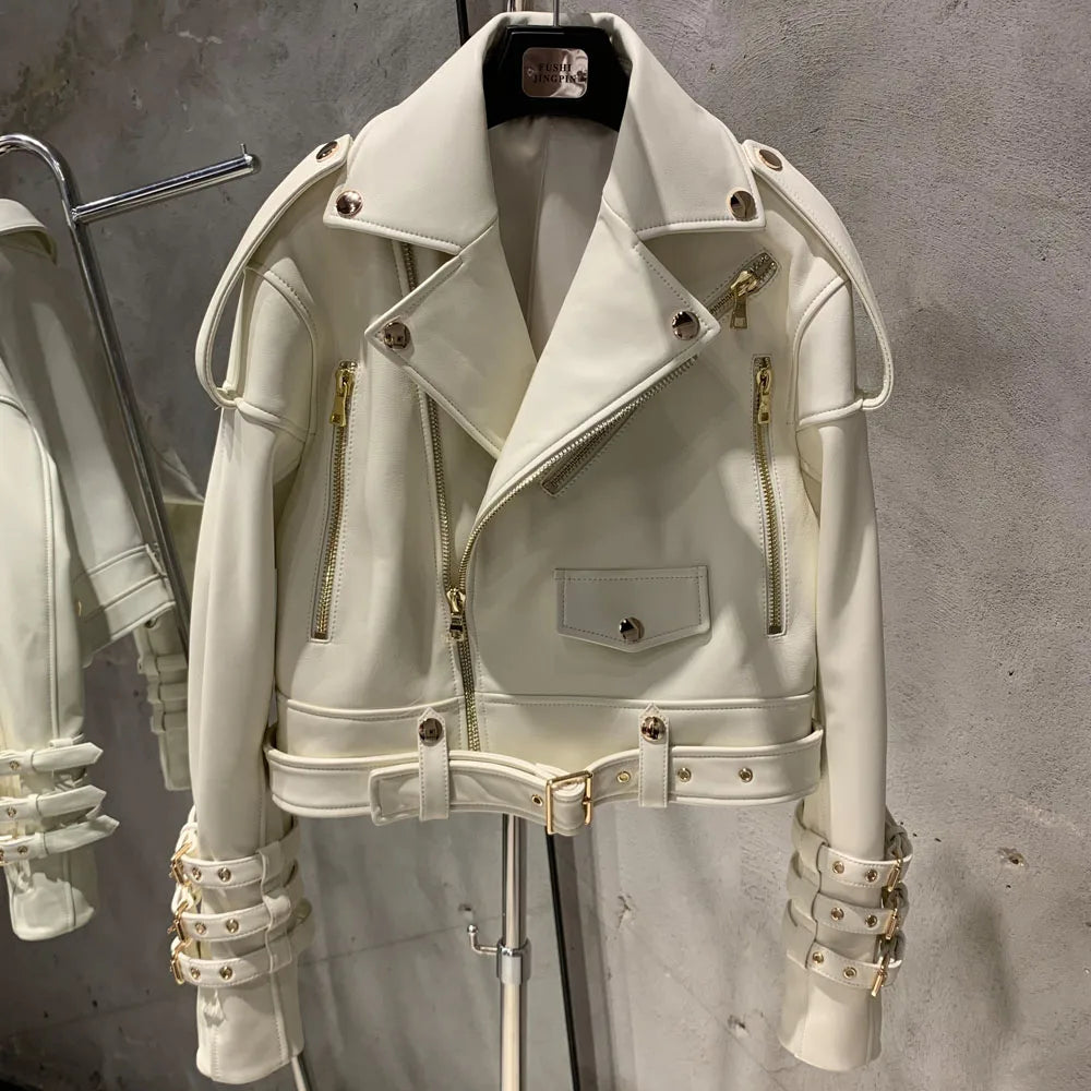 Luxury Women's Lambskin Cropped Biker Jacket
