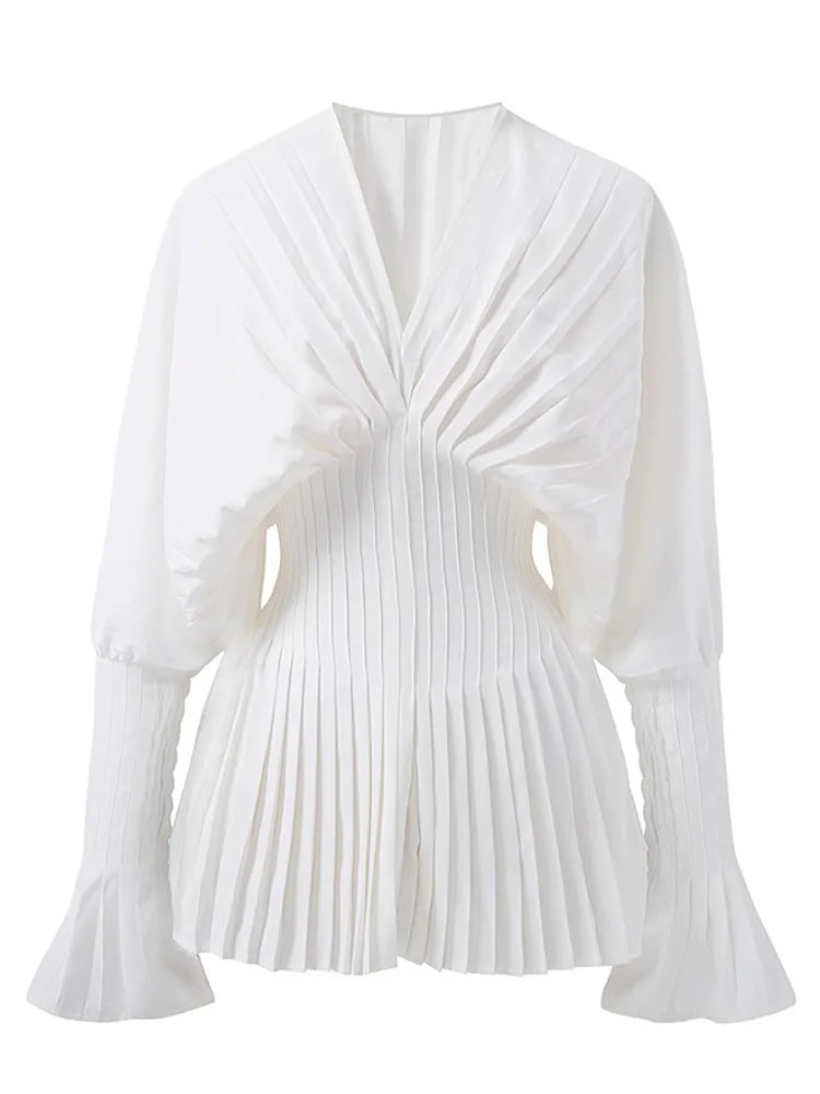 Alexander Plissé V-Neck Top with Fluted Sleeves